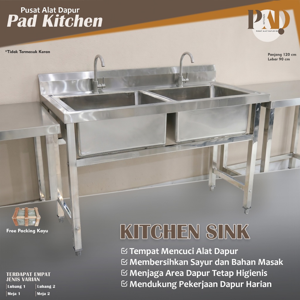 (FREE PACKING KAYU) Kitchen Sink Stainless Steel Meja Cuci Piring Bak Cuci Tangan Restoran Cafe Ruma