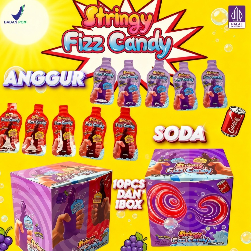 1 Box Squizzy Liquid Candy Stringy Fizz Candy - Permen Serat Elastis Sensasi Nikmati Ledakan Rasa Bu