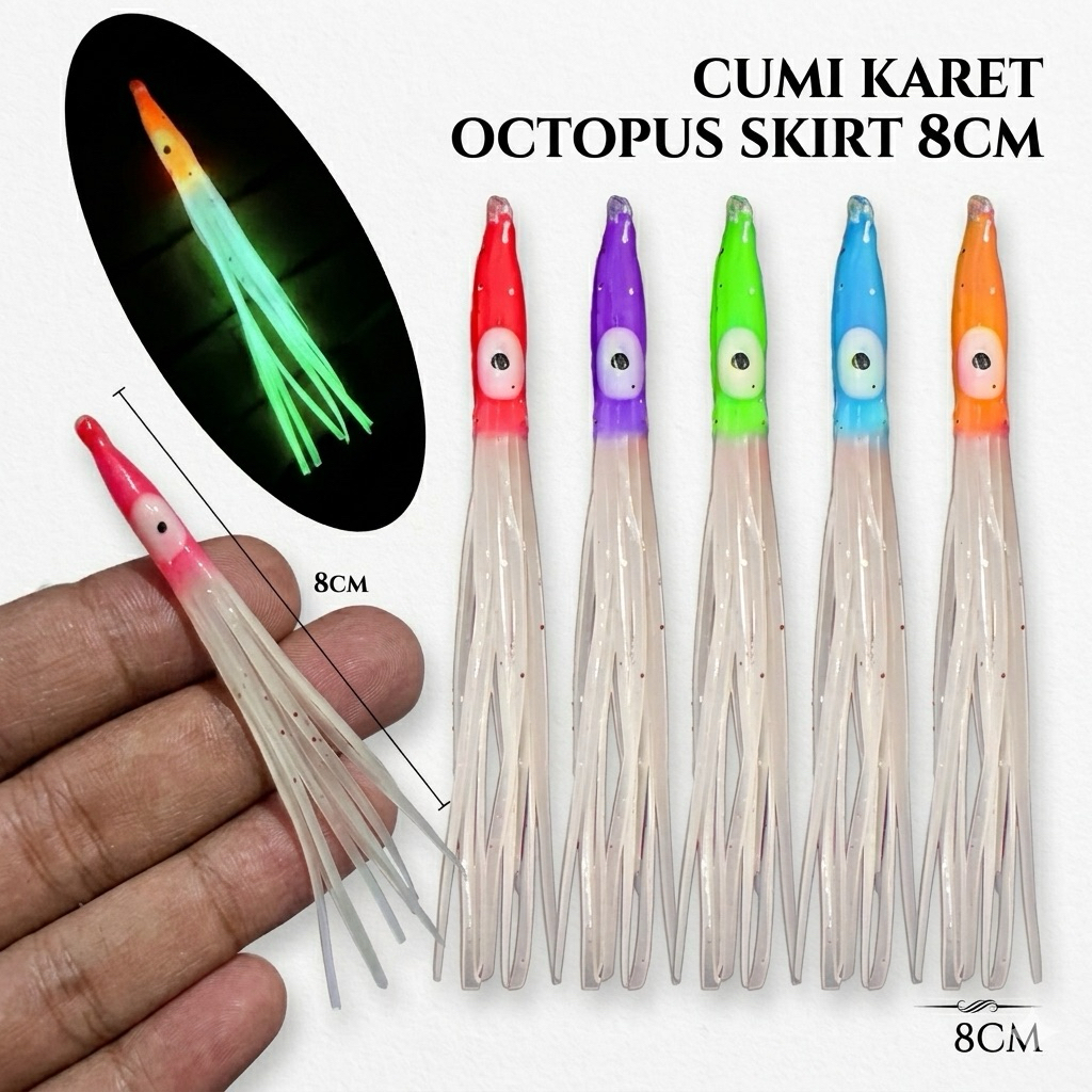 SEASHIP Cumi Karet Octopus Skirt 8cm Assist Hook Pancing Cumi Karet Silikon Gurita Sabiki Bentuk Jar