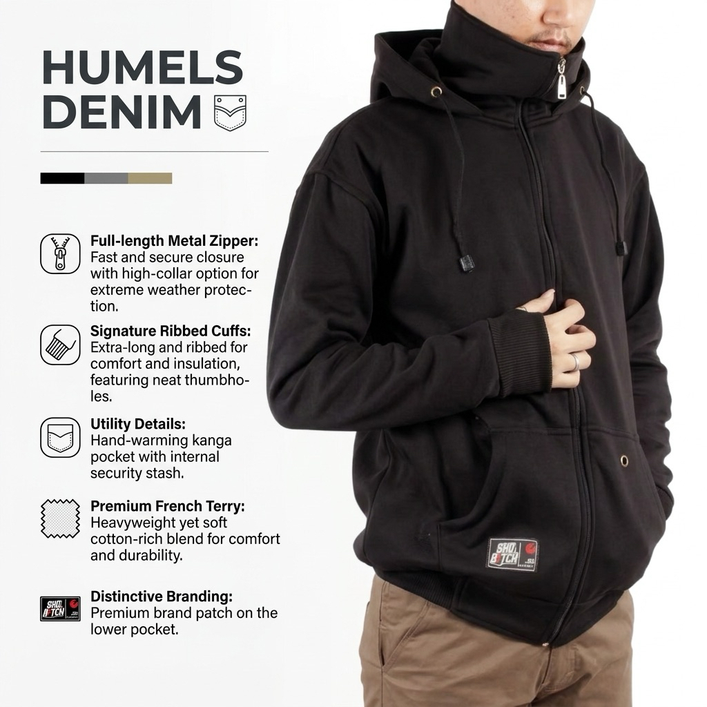 Jaket Hoodie Zipper Pria Hitam Polos Model Ninja Masker - Sweatshirt Hoodie Resleting Cowok Premium