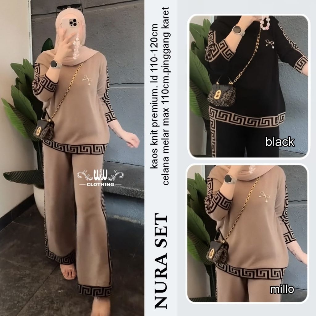 Nura Set by Wwcloting Setelan Celana kulot wanita jumbo Oneset knit premium Ld 110-120cm Terlaris