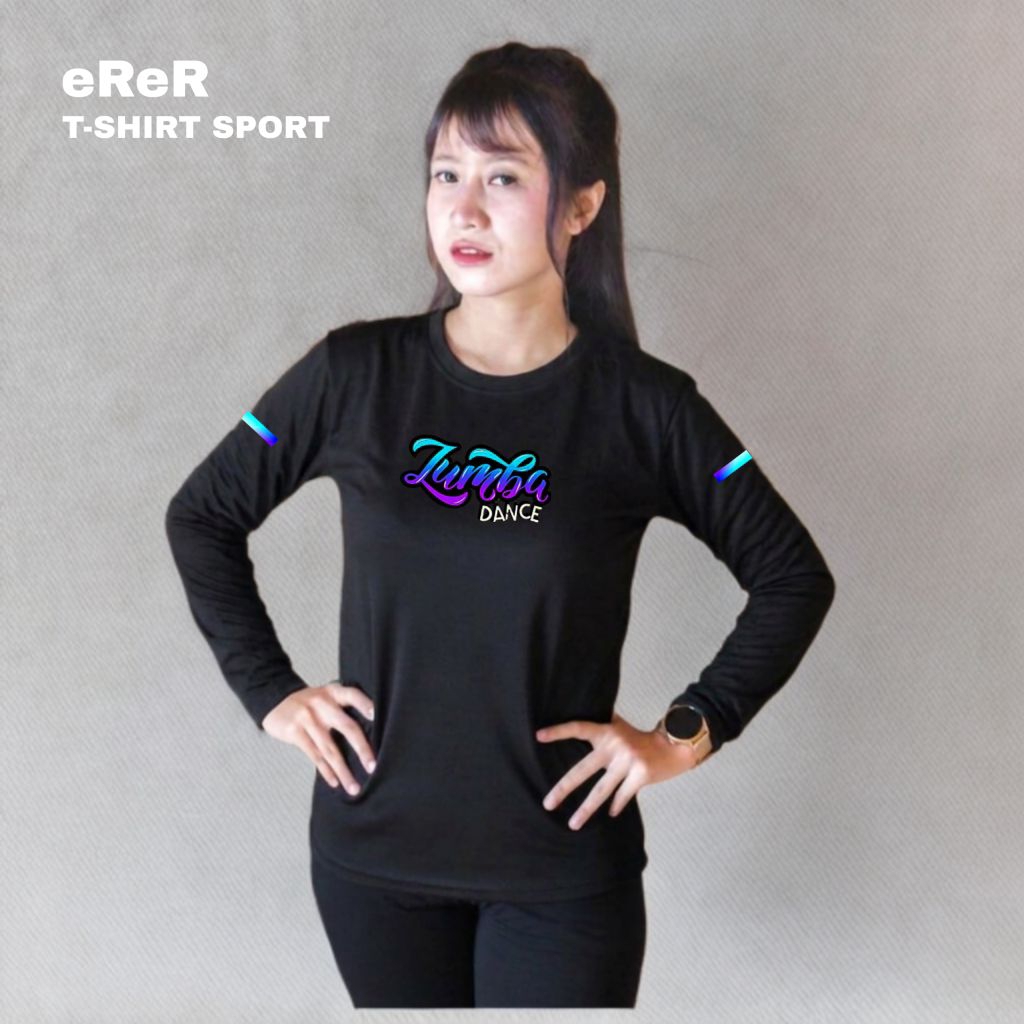 Erer Kaos senam Aerobic Atasan Olahraga Wanita Hijab Jersey Zumba Gym Running Menyerap Keringat Leng