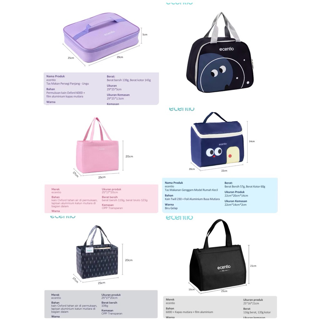 JS Tas Bekal Ecentio/Tas Kotak Makan ecentio