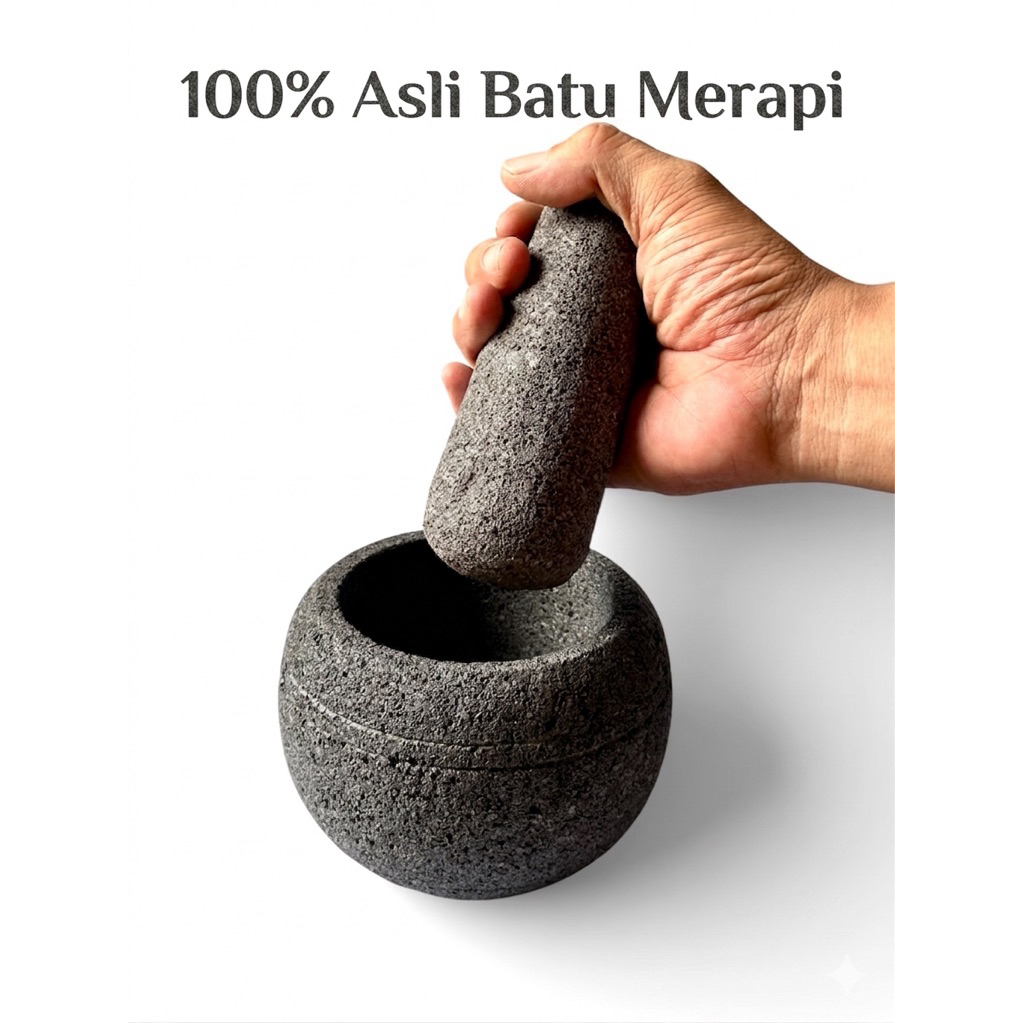 LUMPANG BATU MINI ASLI MERAPI DIAMETER 12cm + Alu