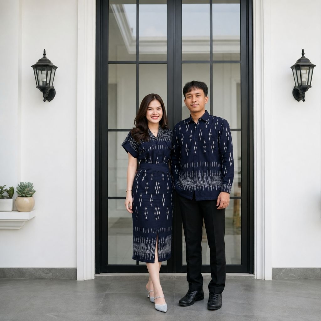 (READY STOCK) Couple Dress Tenun Midi Kasual Modern Lengan Pendek Buat santai Kantoran Kondangan Aca