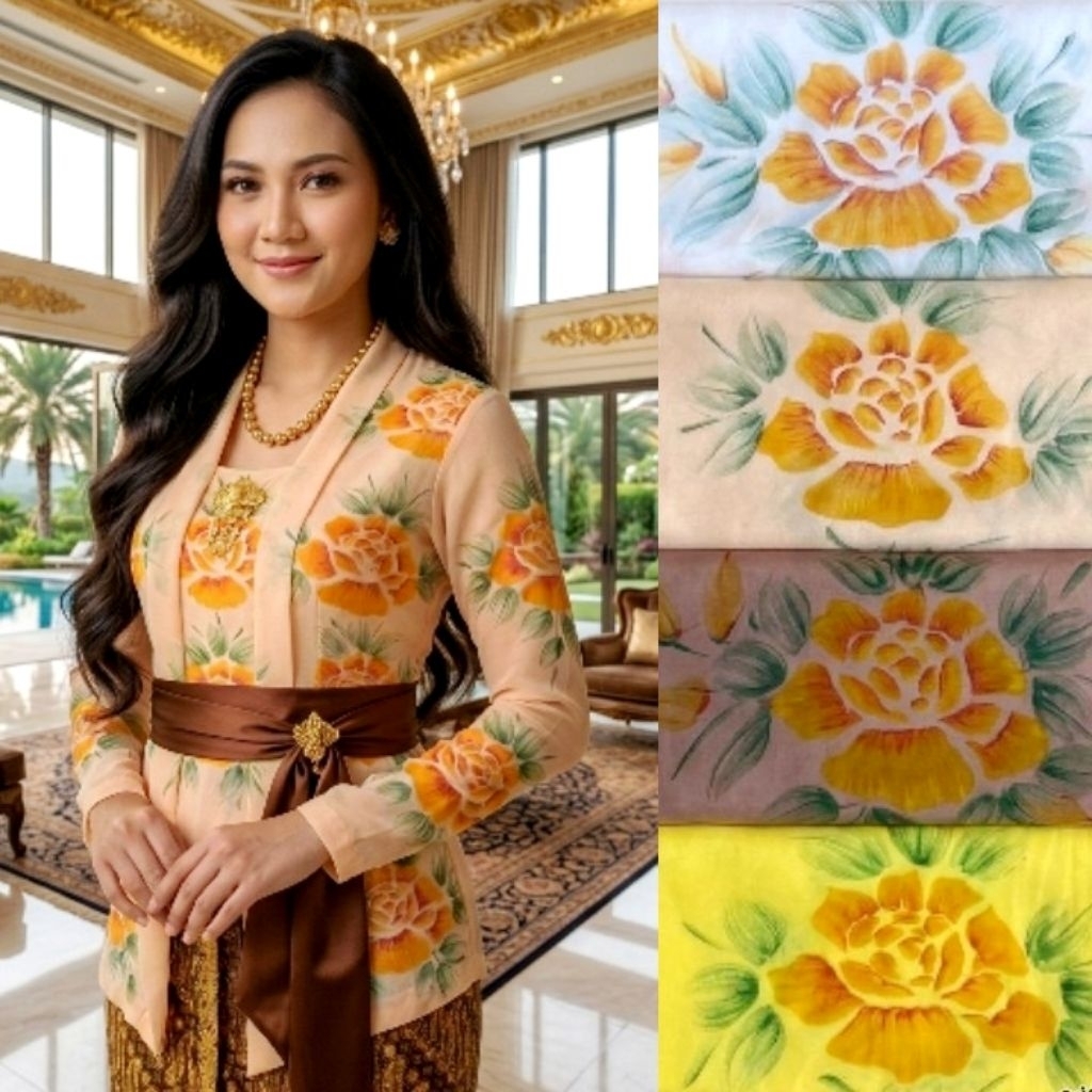 Kain kebaya lukis handmade//kain material lukis//kain lukis bahan kebaya