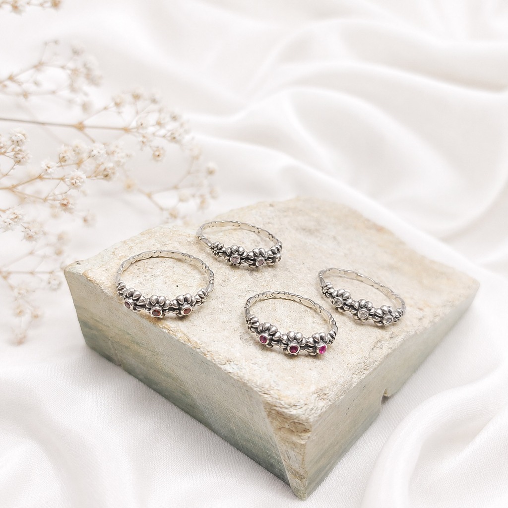 Cincin Wanita Perak Bali 925 Motif Bunga  Minimalis Korea
