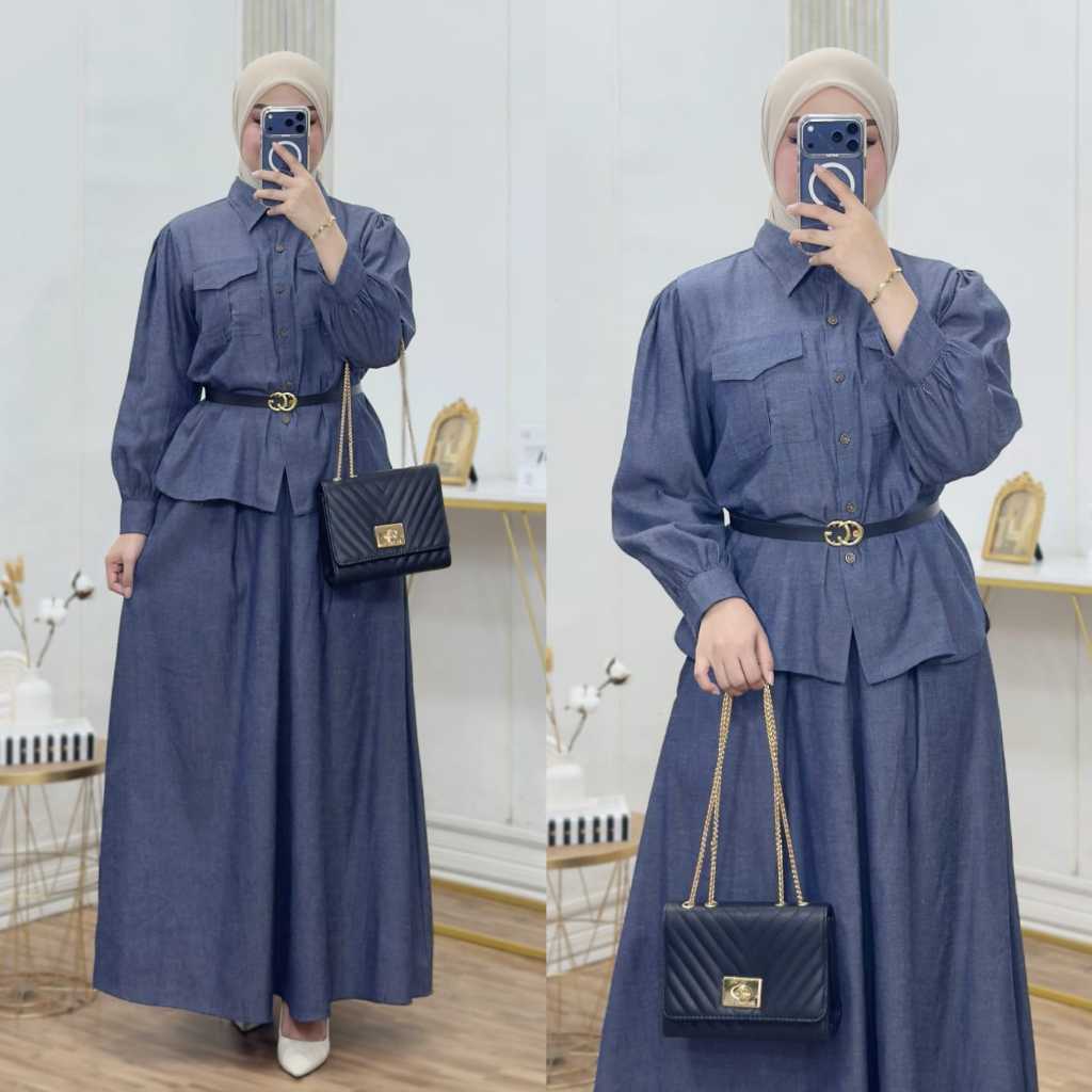 Setelan Rok Wanita Bahan Jeans Jatuh | Rok Denim Levis | Setelan Rok Wanita Jeans Denim Premium | Li