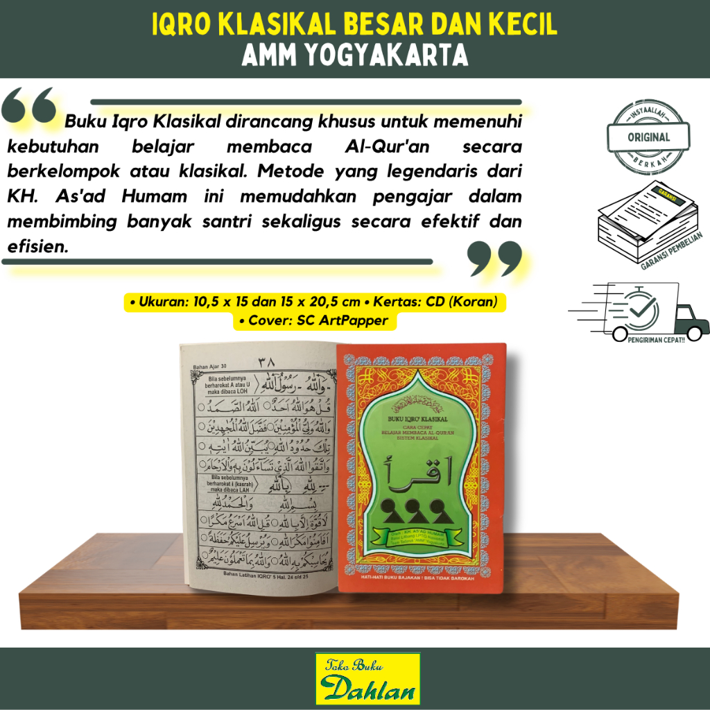 IQRO KLASIKAL, SOFTCOVER, UKURAN BESAR DAN KECIL,  KERTAS CD (KORAN) TOKO BUKU DAHLAN PENERBIT AMM Y