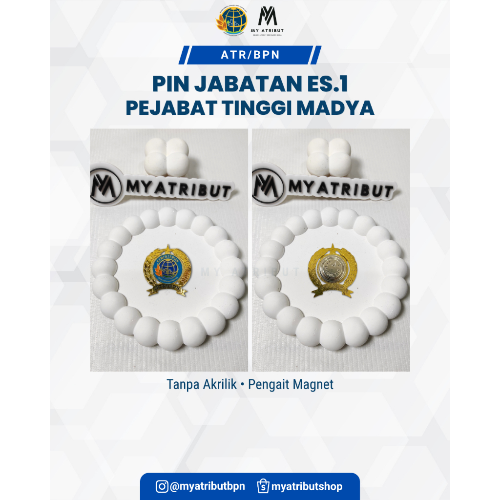 Pin Jabatan Eselon 1 Pejabat Tinggi Madya ATR/BPN Tanpa Akrilik