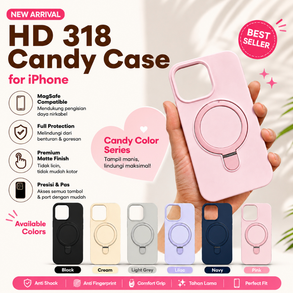 Case Candy Color HD 318 Casing iPhone 11 12 13 14 15 16 Pro Max Plus