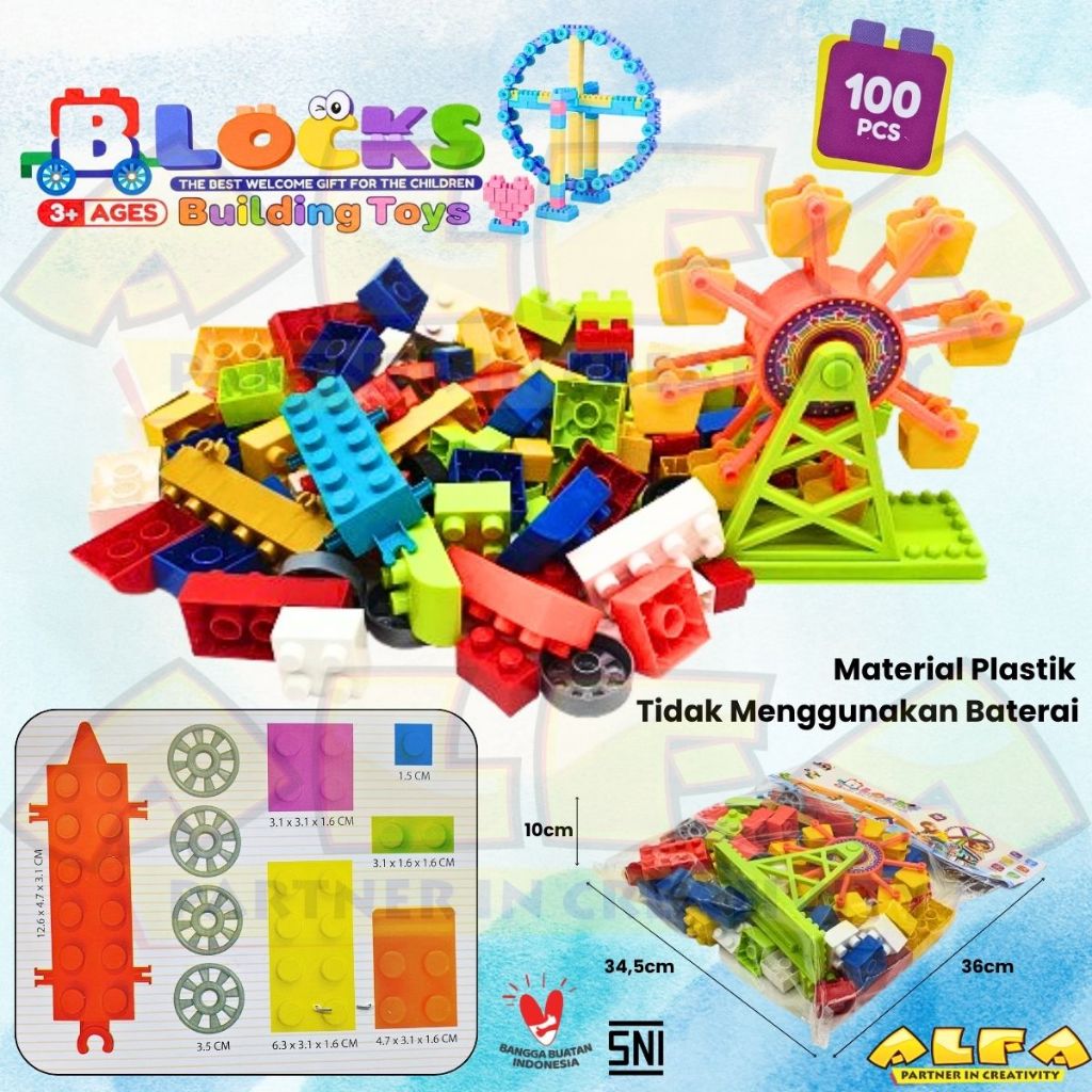 Toko Mainan ALFA Blocks Building 100pcs+Bianglala JM92011-PVC100