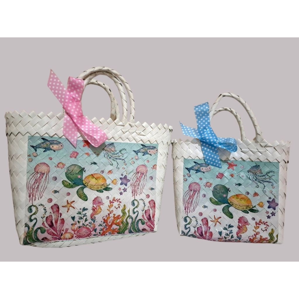 Tas souvenir ulang tahun motif boy tas anyaman plastik estetik decoupage