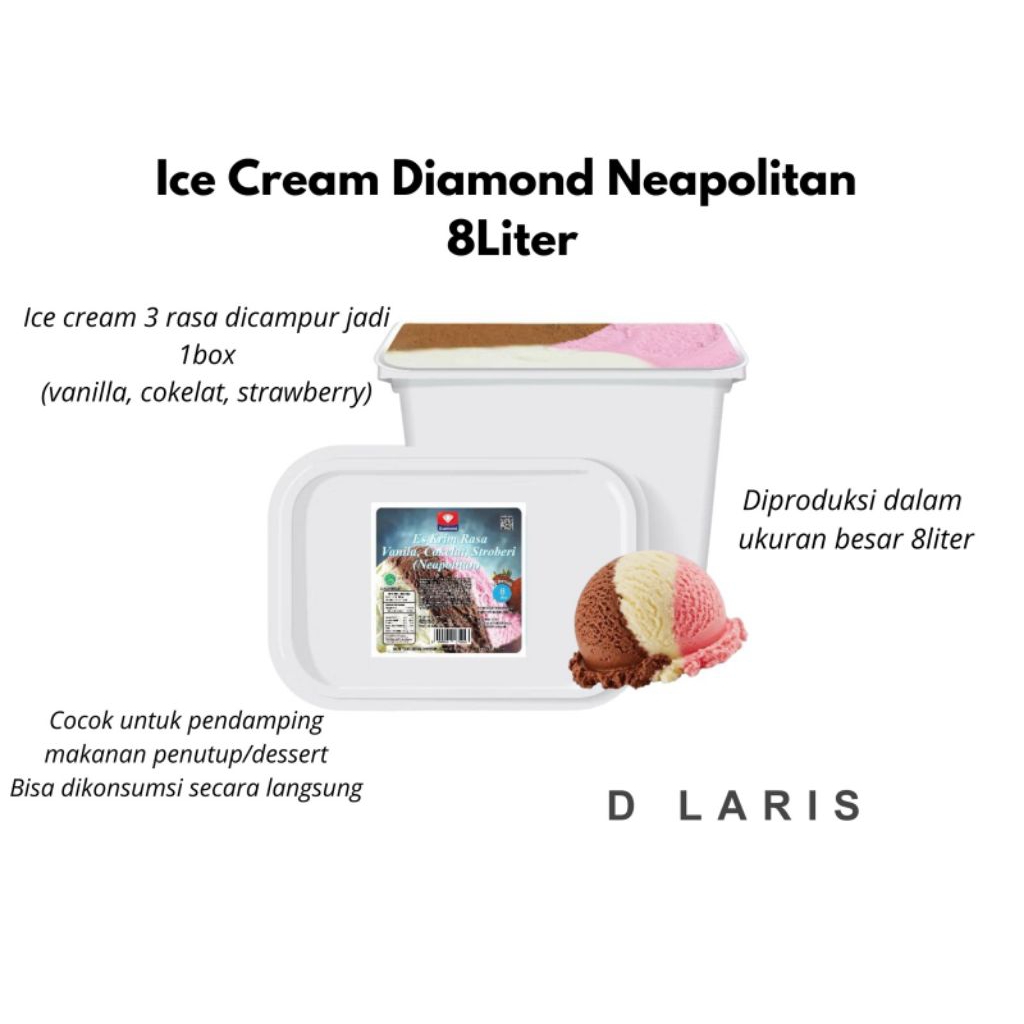 Ice Cream Diamond Neapolitan 8liter Es Krim Box Besar 3 Rasa Vanila Stoberi Coklat Yang Creamy