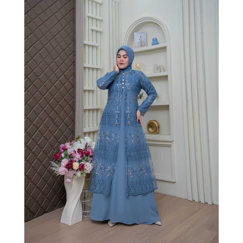 Mahalini Garden Denim II / Seragaman Pesta / Gamis Terbaru / Gamis Modern / Gamis Kondangan / Gamis 