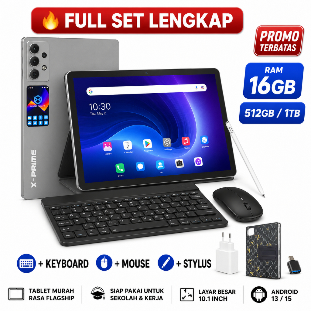 { GARANSI 1 TAHUN } x prime tablet S24 Fullset Keyboard Mouse | RAM 16GB ROM 512GB | Tablet Android 