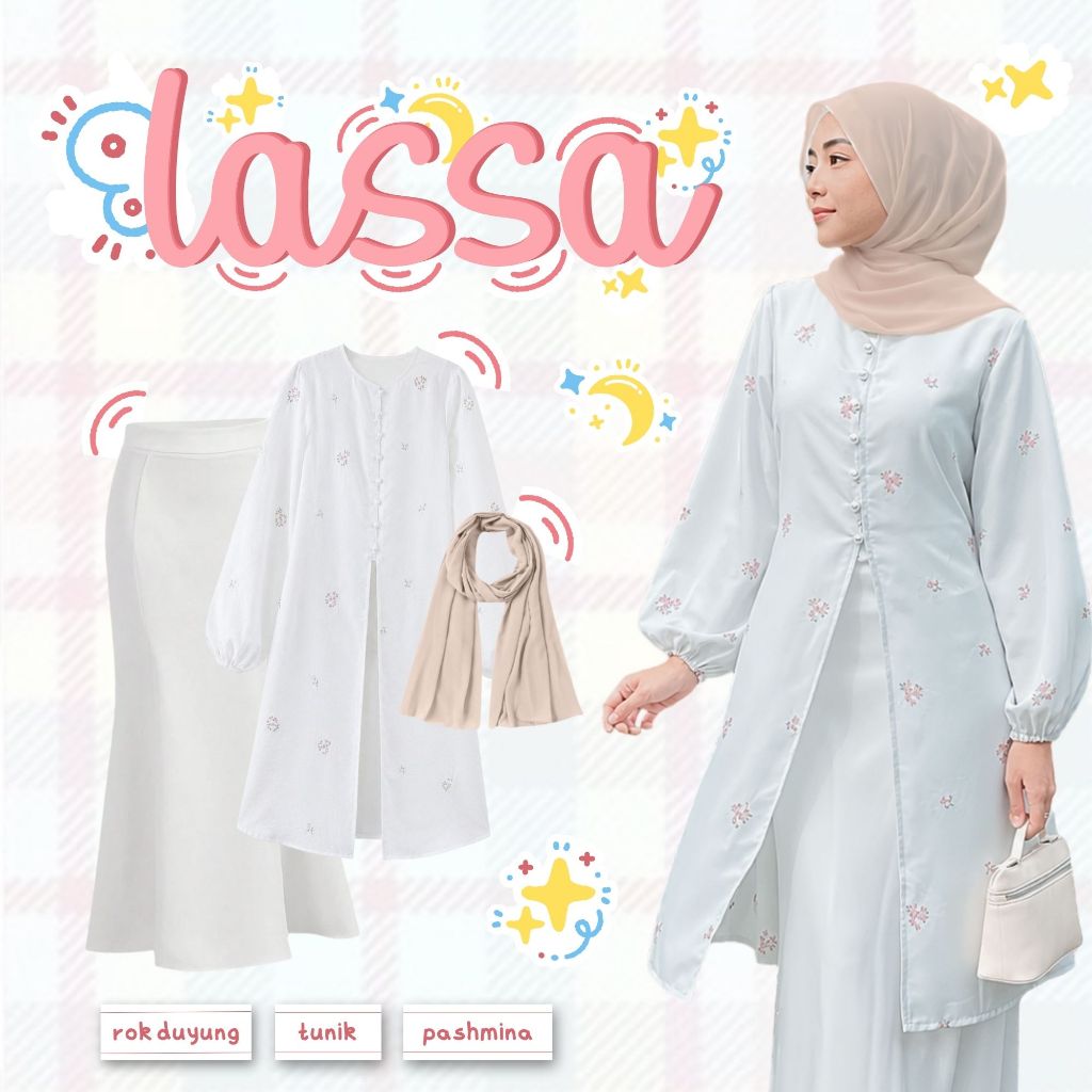 Setelan Wanita (Tunik Sabila, Rok Duyung, Pashmina) Oneset Wanita Outfit Kekinian Outfit Idul Adha O