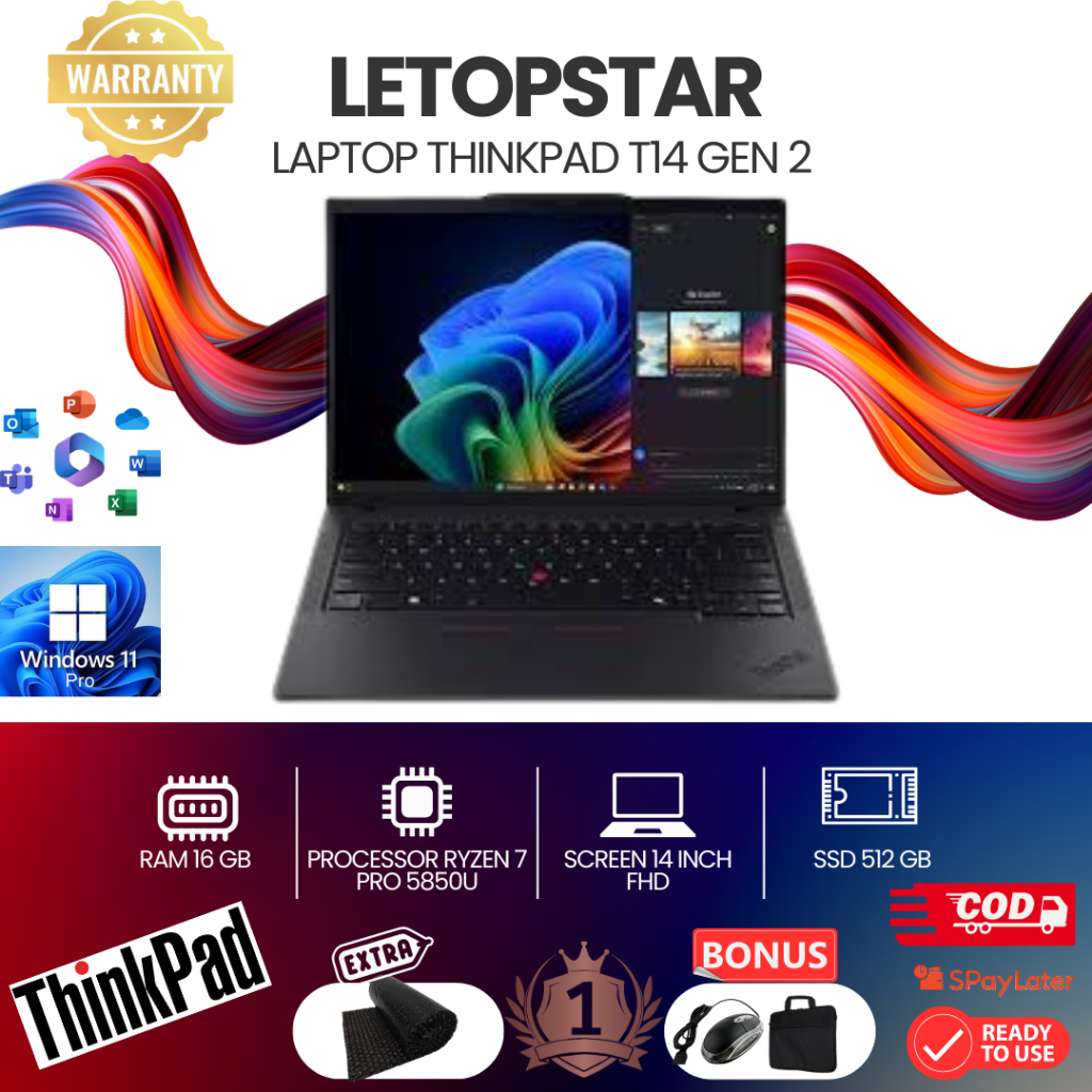LAPTOP LENOVO THINKPAD AMD RYZEN7 T14 GEN2 5850U TOUCHSCREEN MULUS RAM 32GB/1TB FREE TAS DAN MOUSE