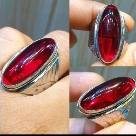 cincin batu akik merah siam pandan ring monel