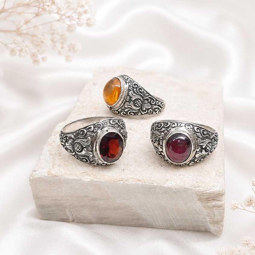 Cincin Perak Bali 925 Handmade Vintage | Batu Natural Premium