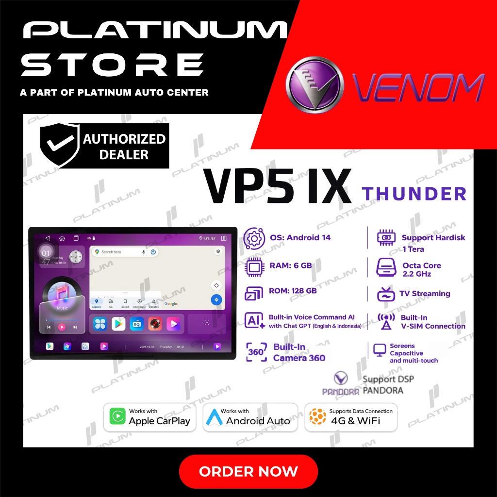 Venom VP5 IX Thunder Head Unit Android 9/10 Inch QLED | 6GB/128GB CarPlay 4G