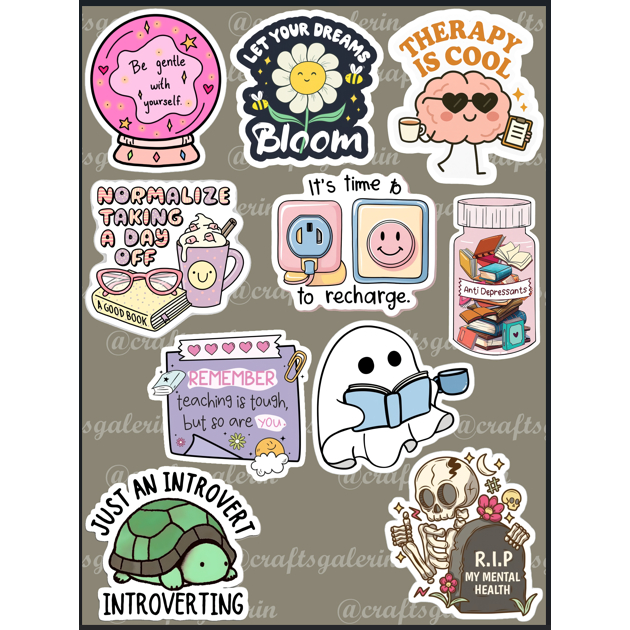 STICKER MENTAL HEALTH AESTHETIC | STIKER VINTAGE TAHAN AIR (TIDAK DIPOTONG)