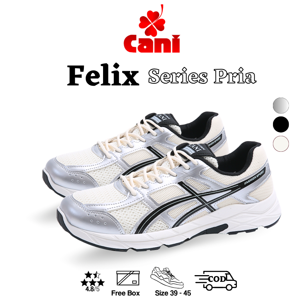 Cani "Free Box" (Size 39 - 45) Felix Sepatu Pria Trendy Sneakers Fashion Fullblack Kasual Sport Anti