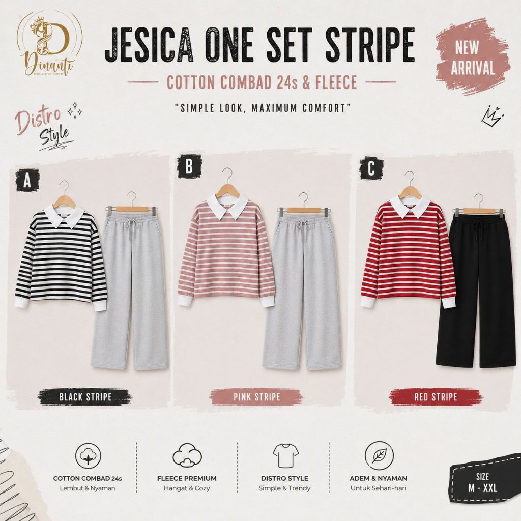 PO‼️setelan wanita Jesica One Set Stripe by dinanti