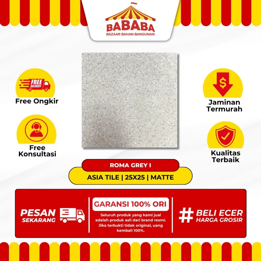 Keramik Lantai Ukuran 25x25 AsiaTile Roma Grey Matte Kasar Motif Terazzo Keramik Lantai Kamar Mandi