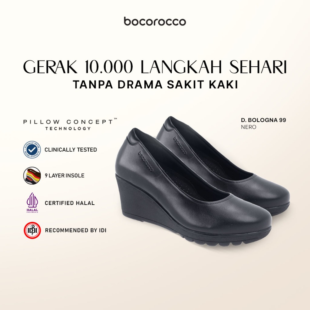 Bocorocco D. Bologna 99 Nero - Wedges Kulit Asli Warna Hitam