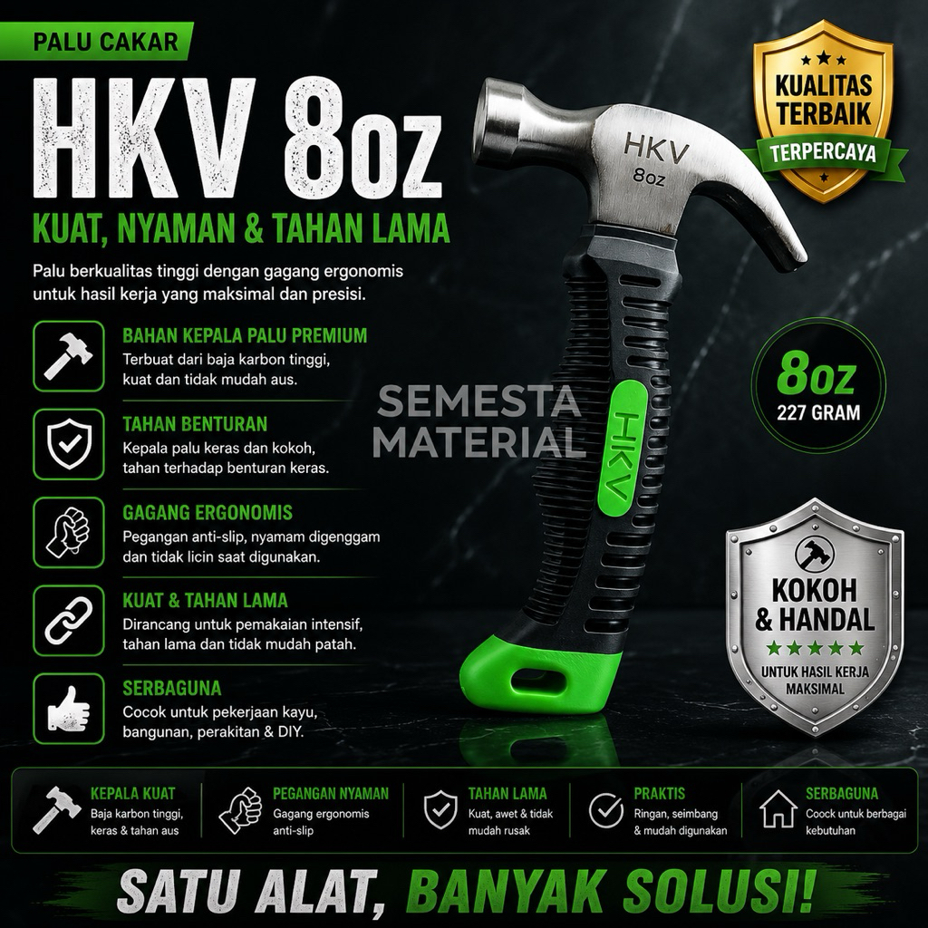 Palu Kambing HKV Bogel Cebol Mini Gagang Karet Fiber 0.25kg | Alat Pertukangan Martil Ketok Kecil 8 
