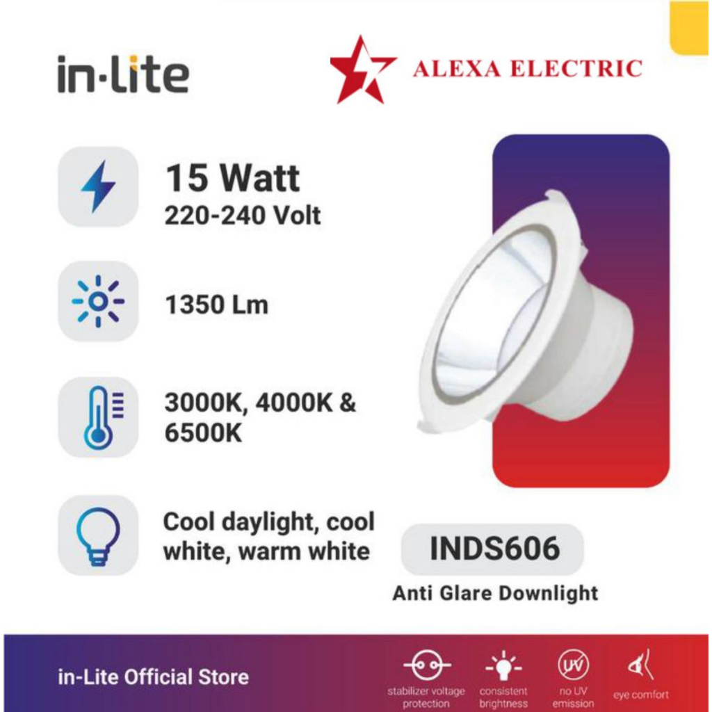 Lampu Downlight LED In-Lite 15 Watt Anti Glare (INDS606)