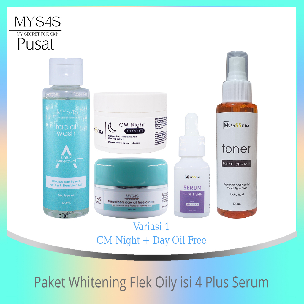 Mysas Paket Whitening Flek Oily isi 4 Plus Serum