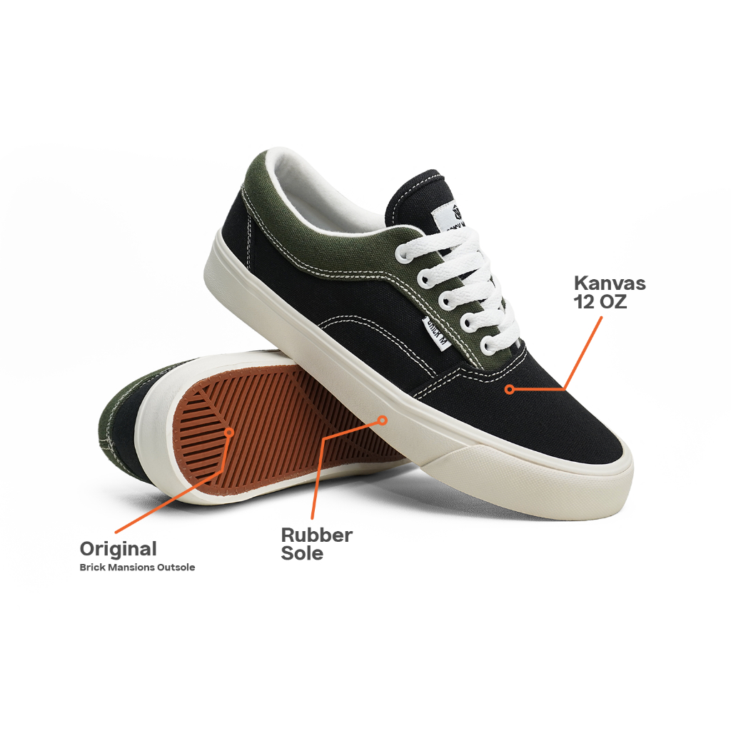 Brick Mansions - Skaters Black Green Sepatu Sneakers Casual Pria Wanita