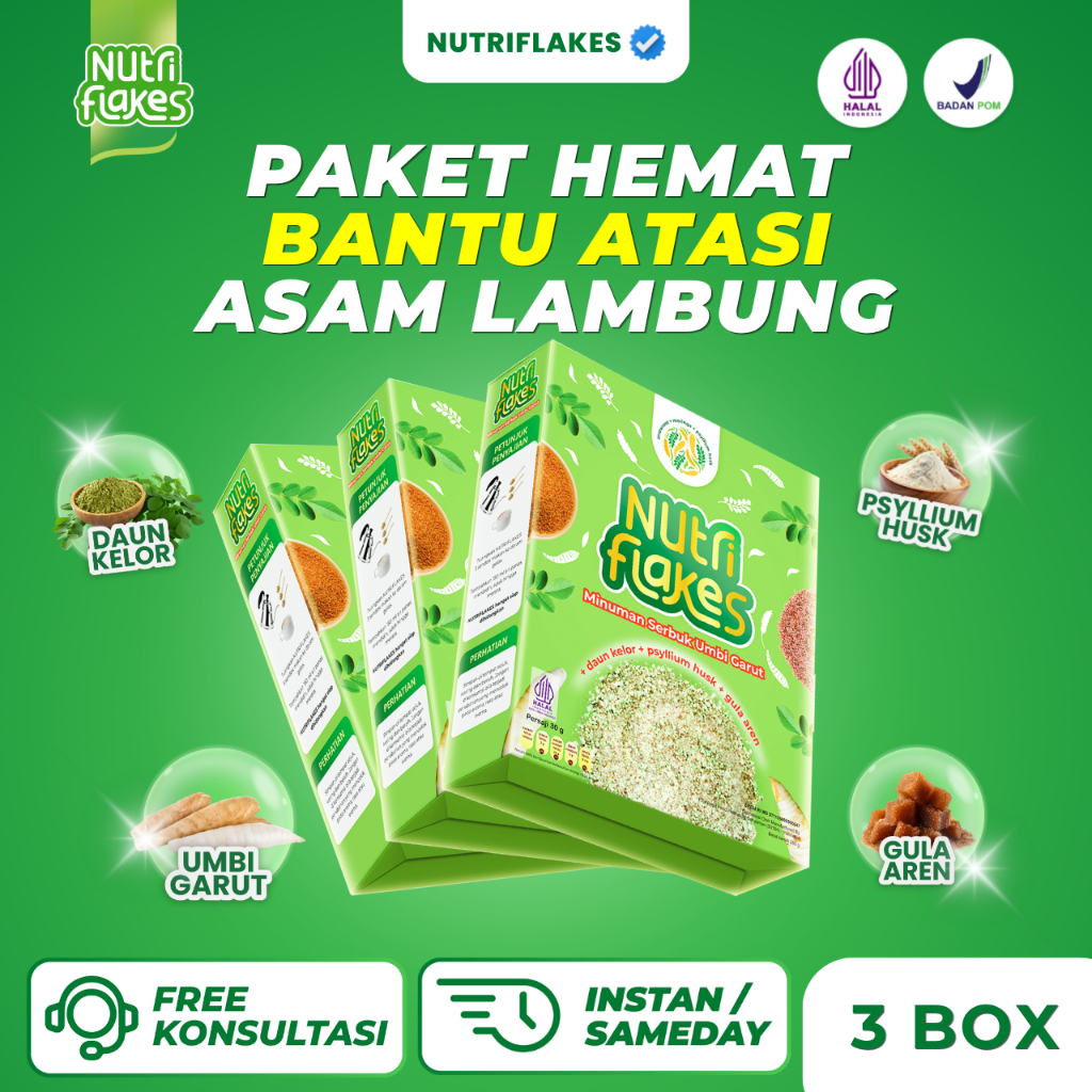 Nutriflakes Sereal Umbi Garut untuk Asam Lambung Paket 3 Box