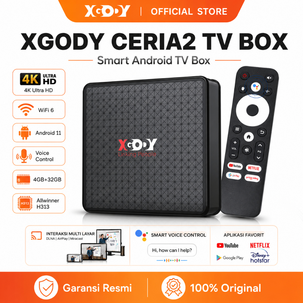 XGODY CERIA 2 - TV Box Android 11 4GB+32GB 4K WiFi Bluetooth Smart TV Box Support Voice Control - ST