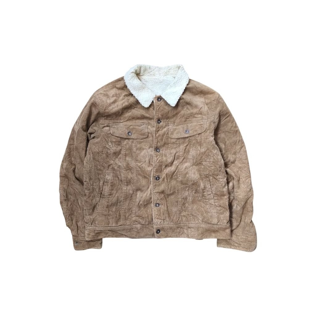 GU UNIQLO - Jaket Trucker Sherpa Jaket Pria Jaket Sherpa Pria Corduroy Coklat Size XL