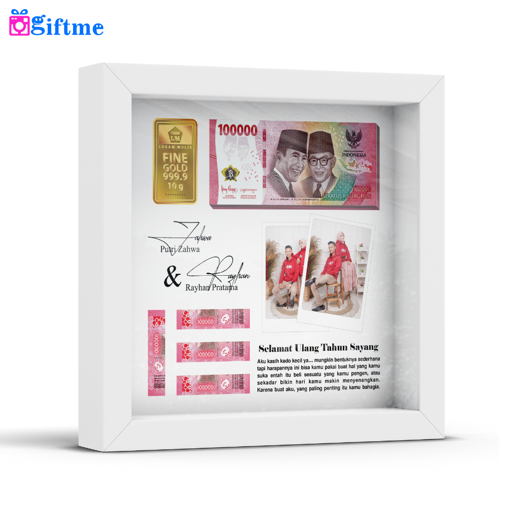GIFTME Kado Ulang Tahun Cewek - Kado Bingkai Foto Aesthetic Custom Uang & Logam Mulia