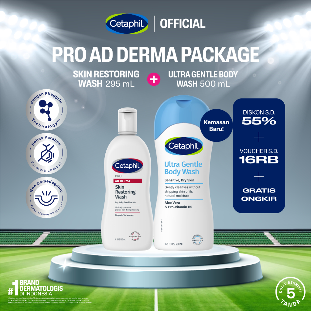 Cetaphil Pro AD Derma Skin Restoring Wash 295ml + Ultra Gentle Body Wash 500ml