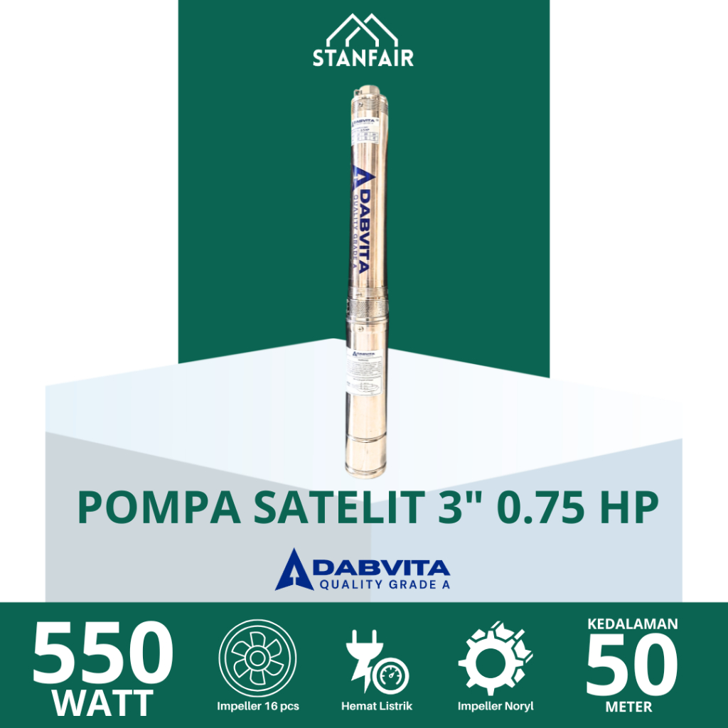 Dabvita Pompa Satelit 3 Inch 0.75 HP / Pompa Submersible Impeller Plastik Dabvita