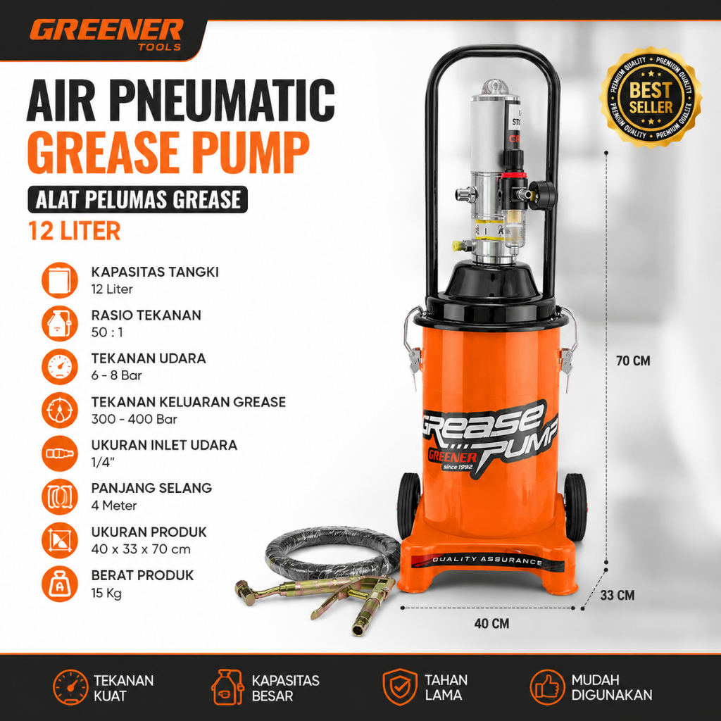 Air Pneumatic Grease Pump GREENER 12 L Alat Pelumas Grease