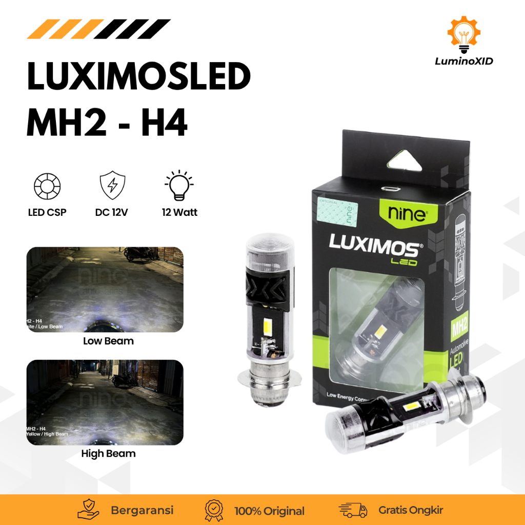 Lampu Utama Motor H4  12W Putih Kuning LED Super Terang Scoopy CBR Vixion Verza 3 Kaki MH2 - LUXIMOS