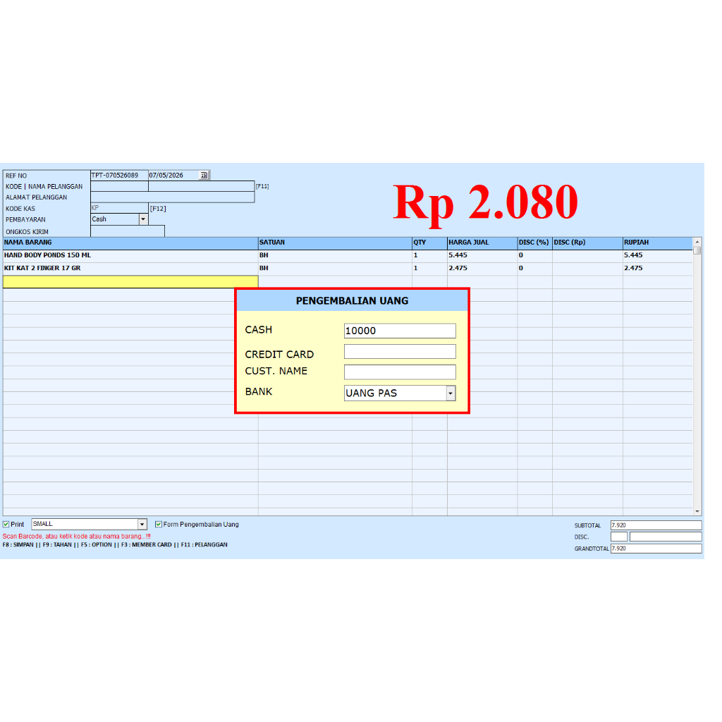 Aplikasi kasir Minimarket, Toko Kelontong, Sembako basis Windows GS Retail