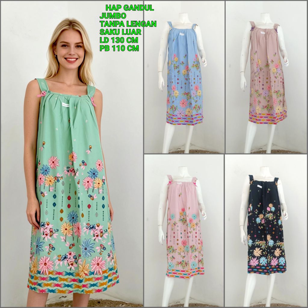 Daster Tanpa Lengan Hap Jumbo Ycs Gandul Pita Mix Motif