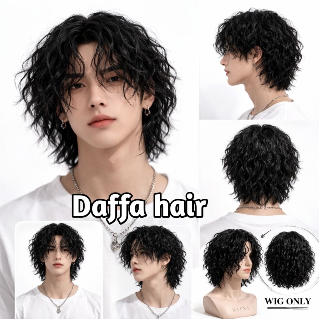 Wig Rambut Palsu Keriting/Wig pria keriting ikal keren