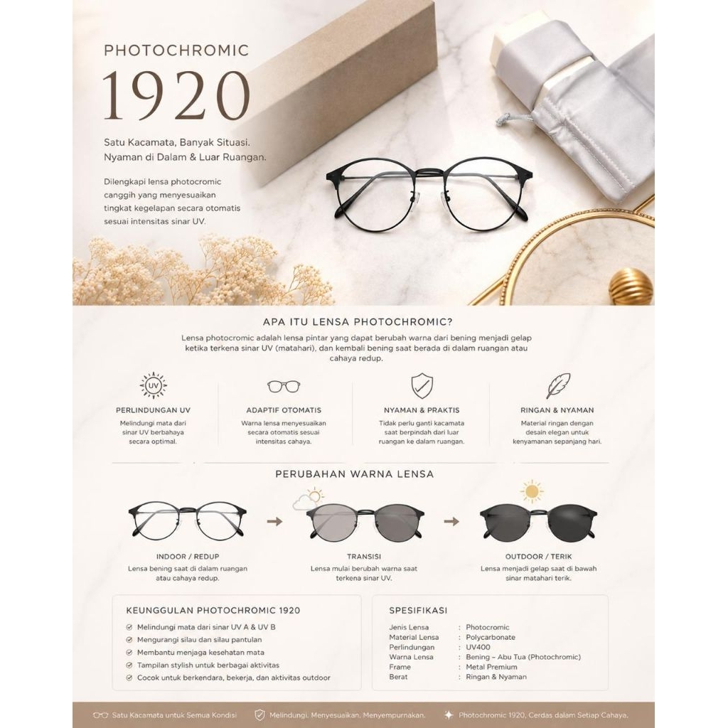 [ COD ]CUCI GUDANG FRAME OVAL TITANIUM PHOTOCROMIC 1920