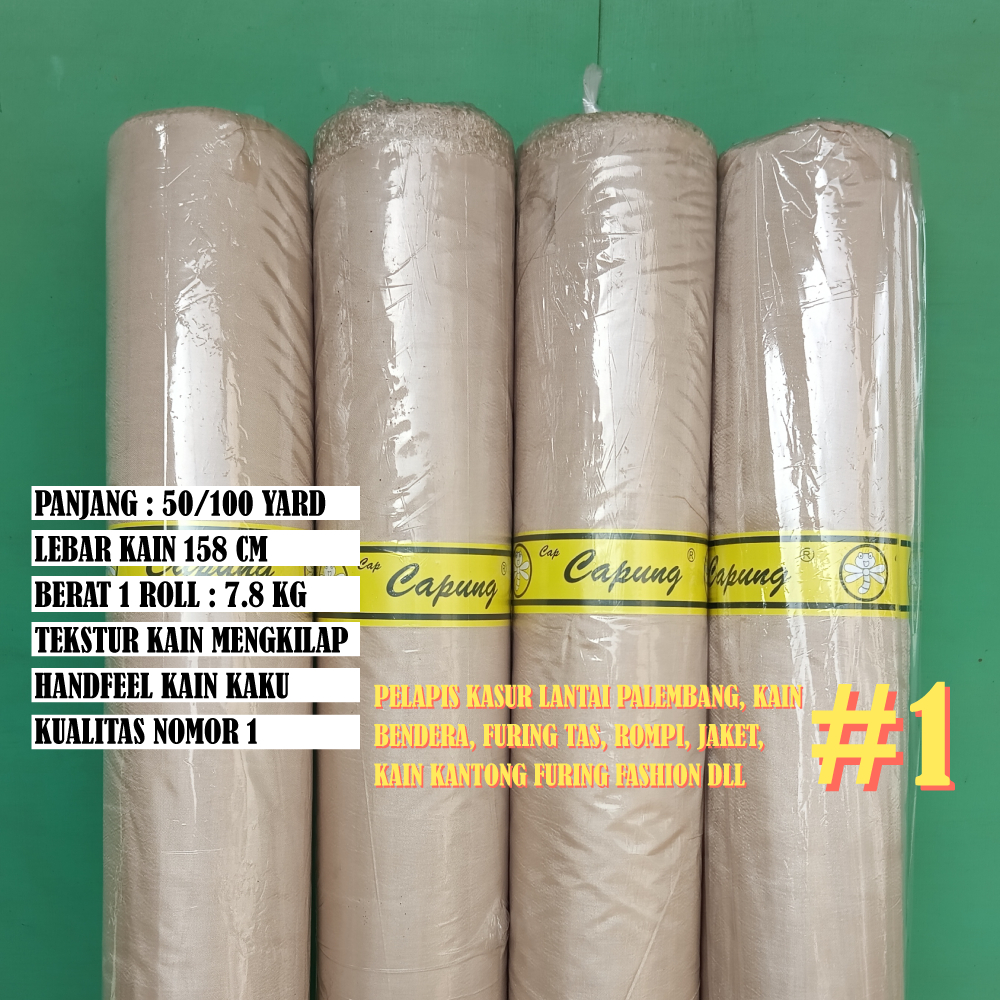 Grosir Kain Peles Capung (Cream Khaki) Premium Per Roll 50 100 Yard Bahan Furing Rompi Tas Jaket Jas
