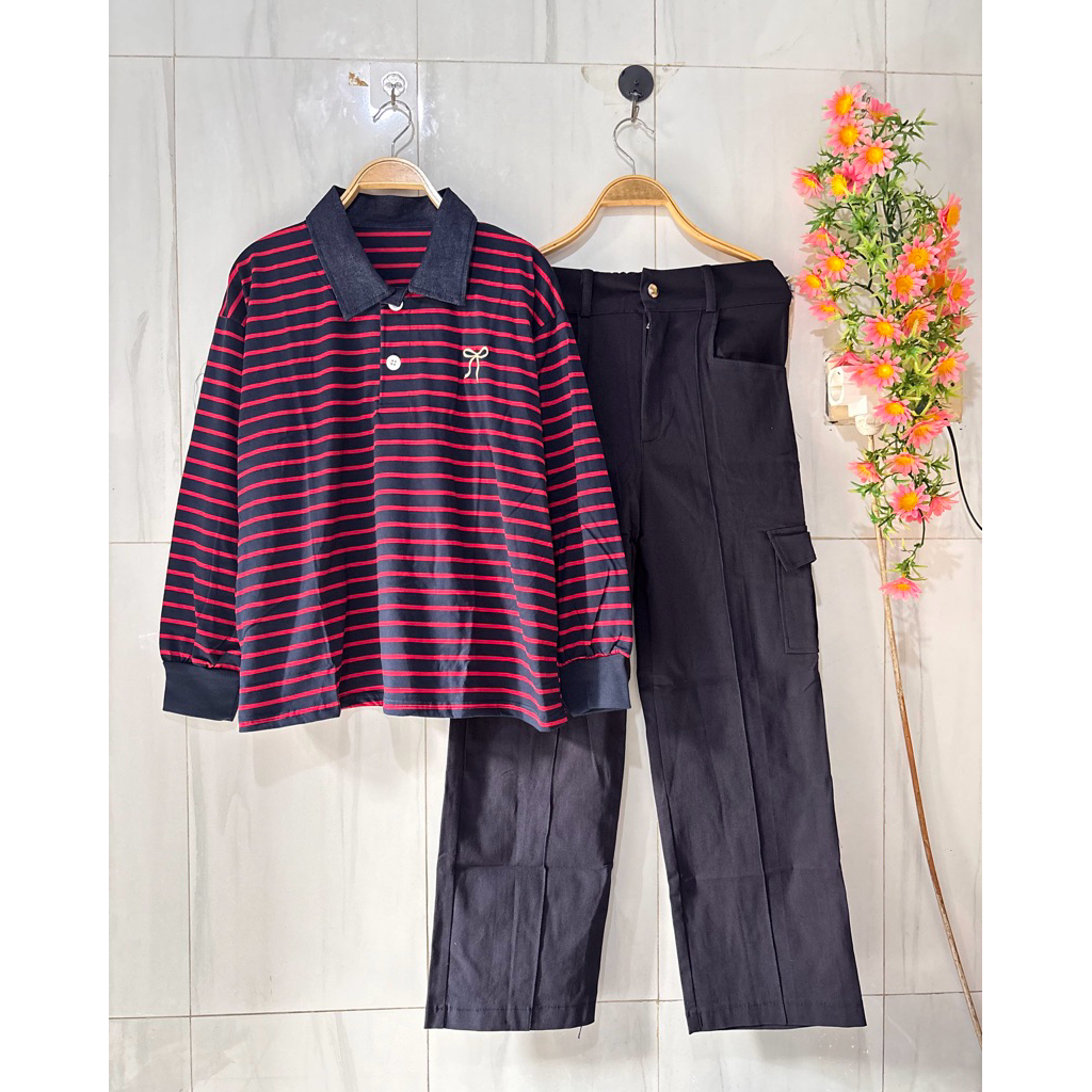 setelan wanita salur atasan kaos wanita salur kaos import atasan wanita oversize kaos wanita jumbo