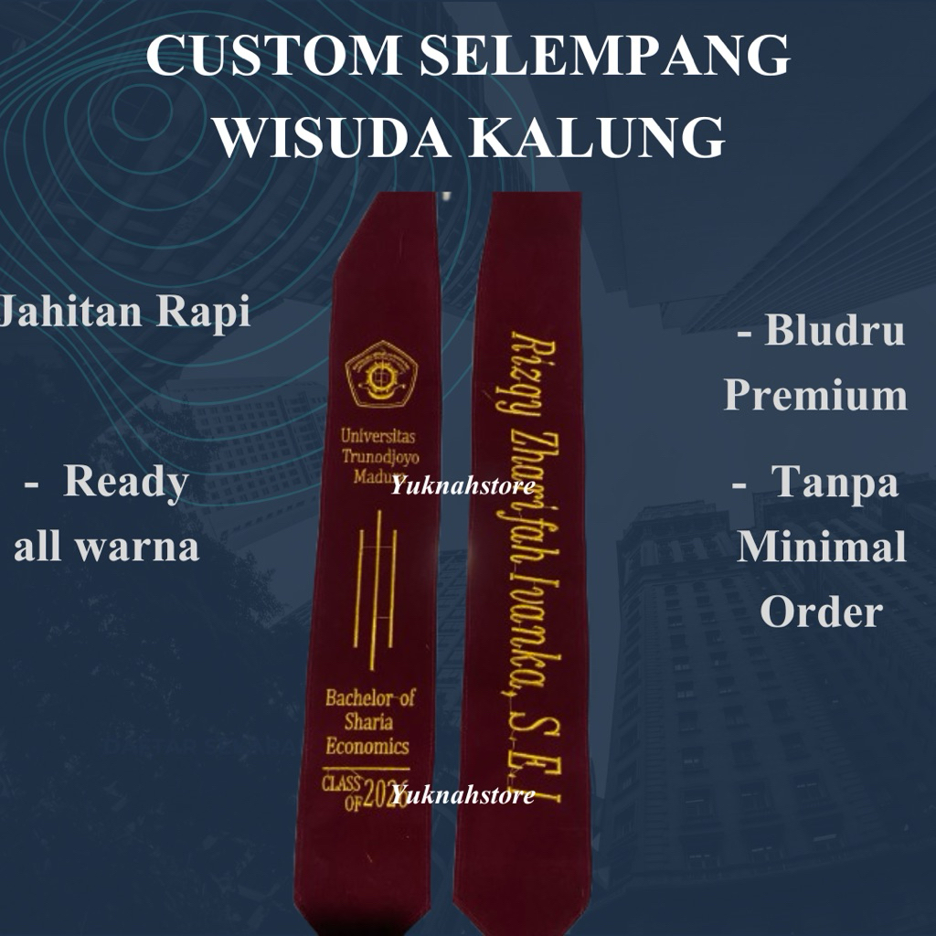 SELEMPANG WISUDA, CUSTOM SELEMPANG WISUDA KALUNG BORDIR
