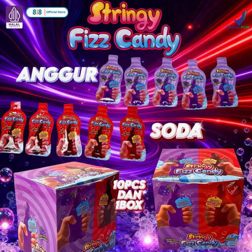 1 Box Squizzy Liquid Candy Stringy Fizz Candy - Permen Serat Elastis Sensasi Nikmati Ledakan Rasa Bu